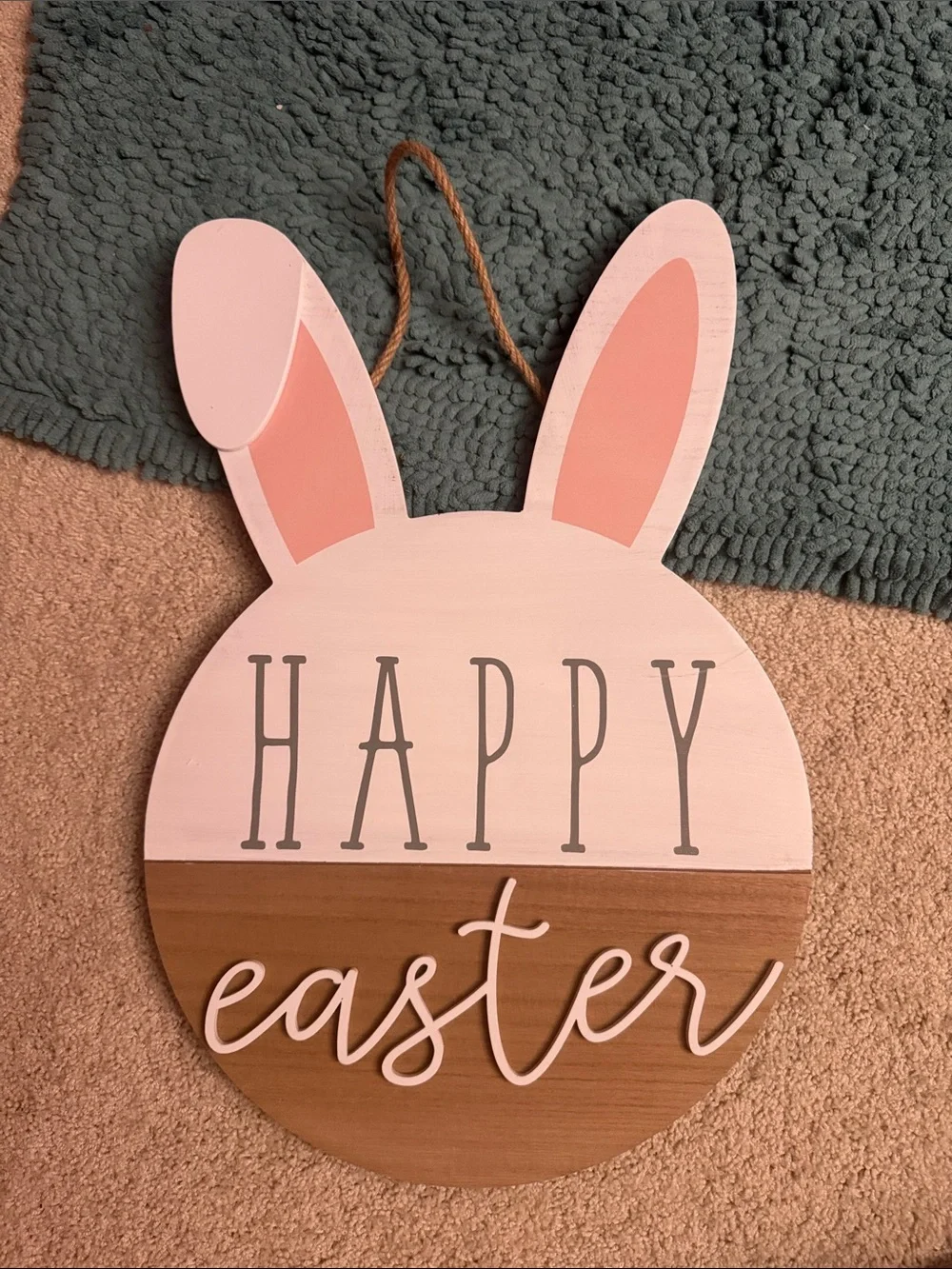 Kirklands Pink Bunny ‘Happy Easter’ Wall Plaque